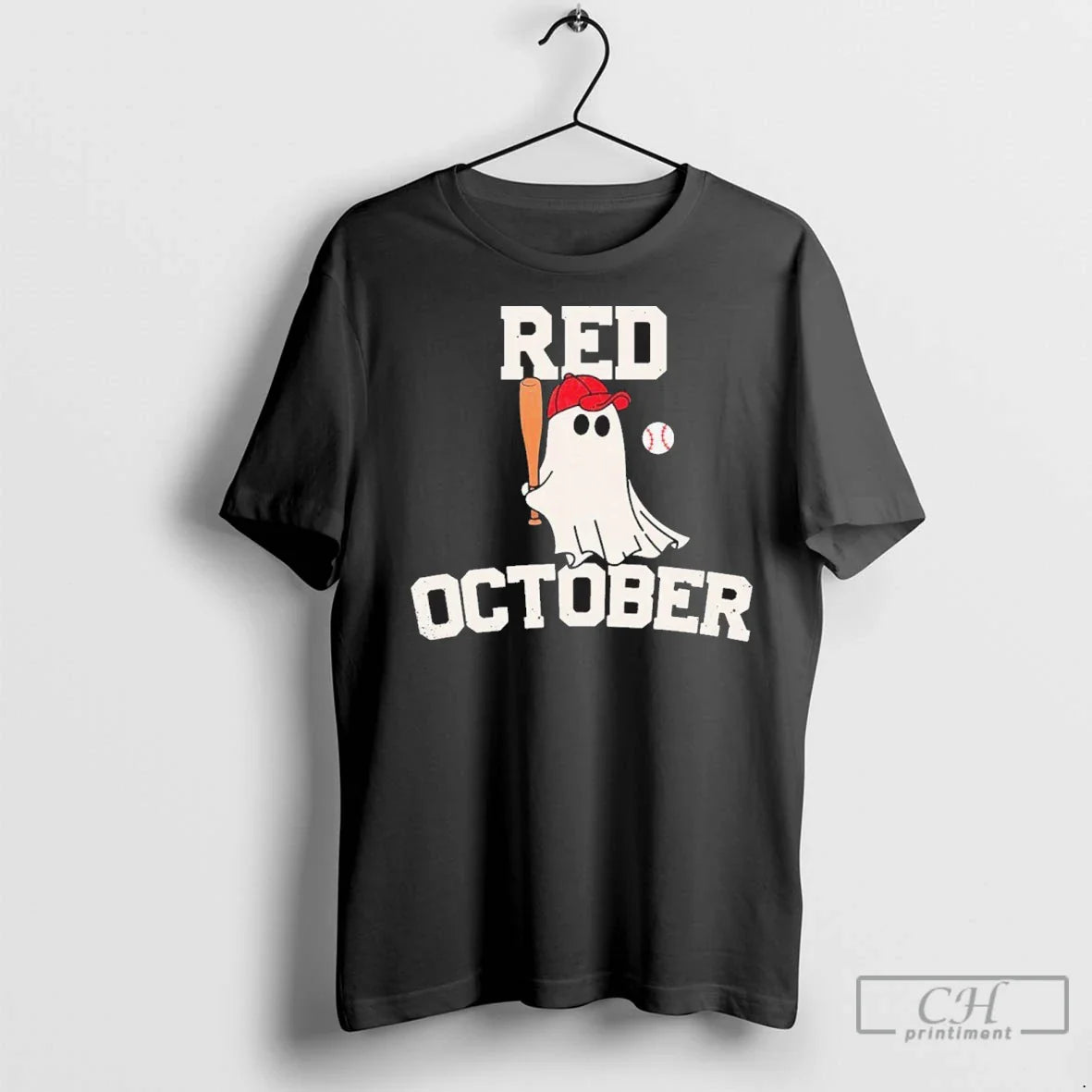 Red October Halloween Ghost Playing Baseball T Shirts Tank Top