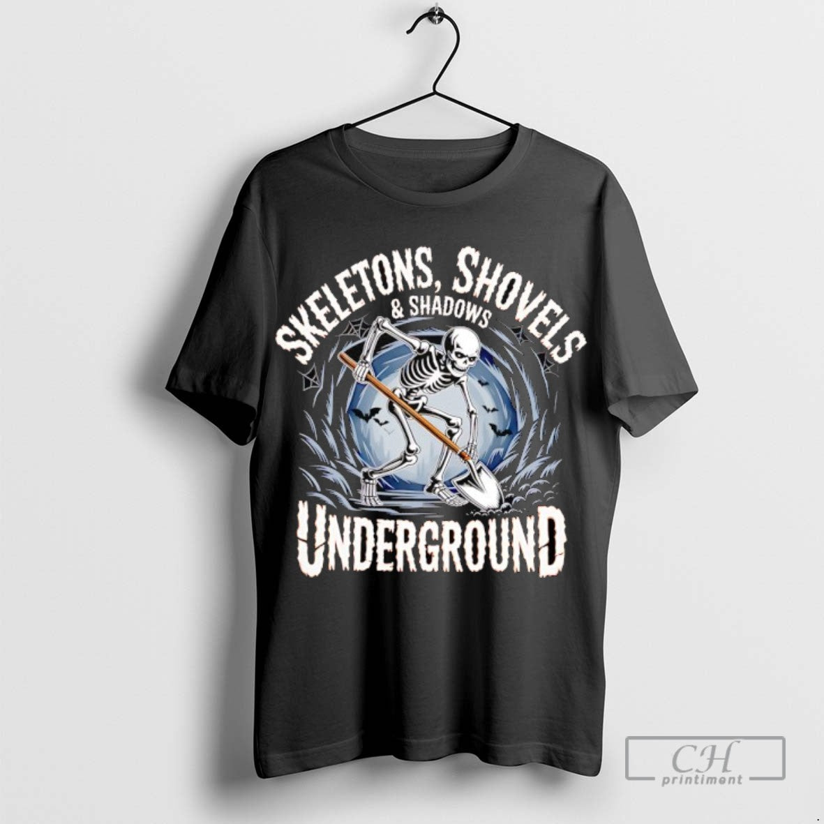 Skeletons Shovels And Shadows Underground Halloween Hoodie Classic Art