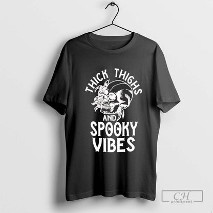 Skull N Roses Thick Thighs And Spooky Vibes Halloween Shirt Premium
