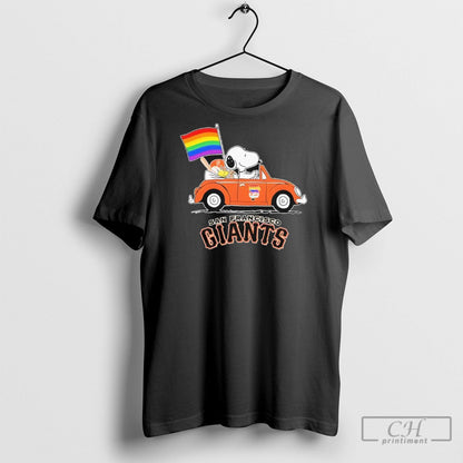 Snoopy And Woodstock Driving Car San Francisco Giants Lgbt 2025 Shirt