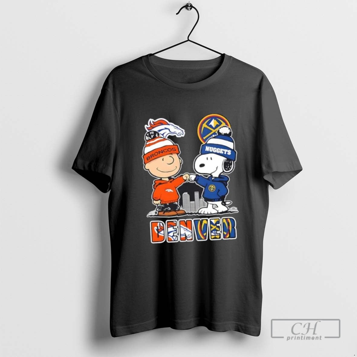 Snoopy And Charlie Brown Denver Sports Broncos X Nuggets Skyline Tee