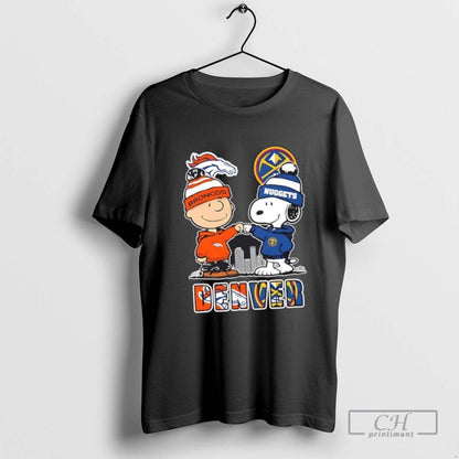 Snoopy And Charlie Brown Denver Sports Broncos X Nuggets Skyline Tee