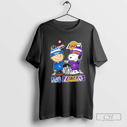 Snoopy And Charlie Brown Los Angeles Sports Dodgers X Lakers Skyline