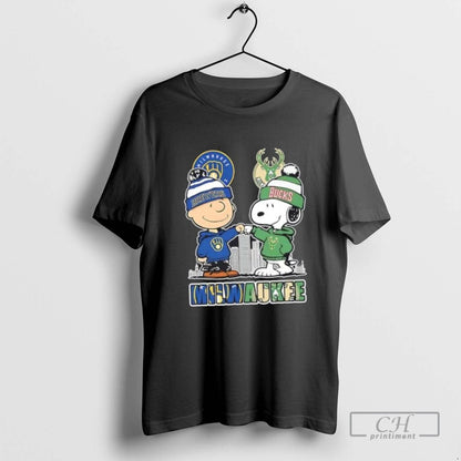 Snoopy And Charlie Brown Milwaukee City Sports Brewers X Bucks