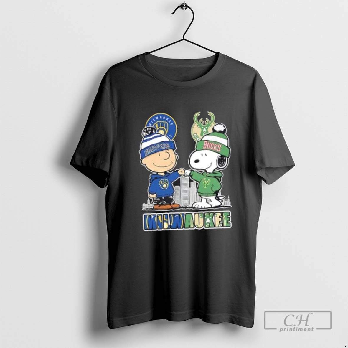 Snoopy And Charlie Brown Milwaukee Sports Brewers X Bucks Skyline
