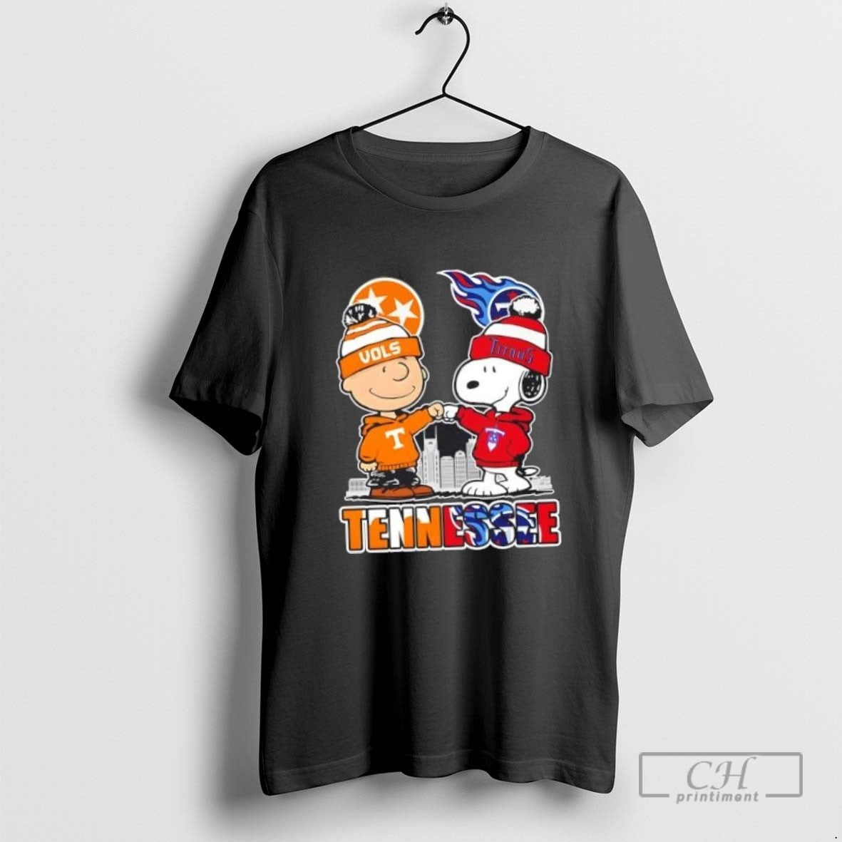 Snoopy And Charlie Brown Tennessee Sports Vols X Titans Skyline Shirt