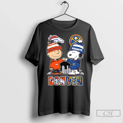 Snoopy And Charlie Brown Fist Bump Broncos And Nuggets Denver Skyline