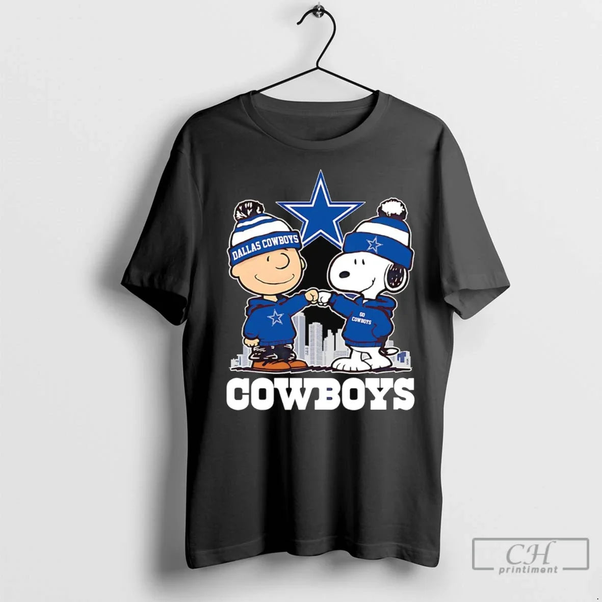 Snoopy And Charlie Brown Fist Bump Dallas Cowboys Skyline T Shirts