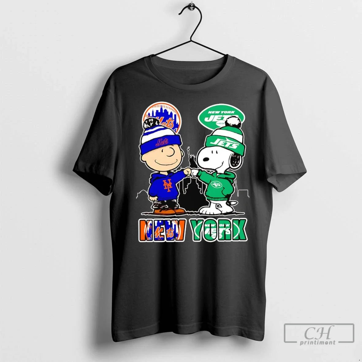 Snoopy And Charlie Brown Fist Bump Mets And Jets New York Skyline T