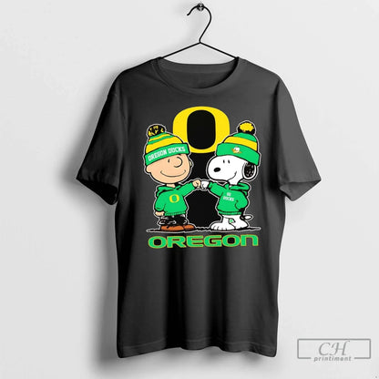 Snoopy And Charlie Brown Fist Bump Oregon Ducks Skyline T Shirts