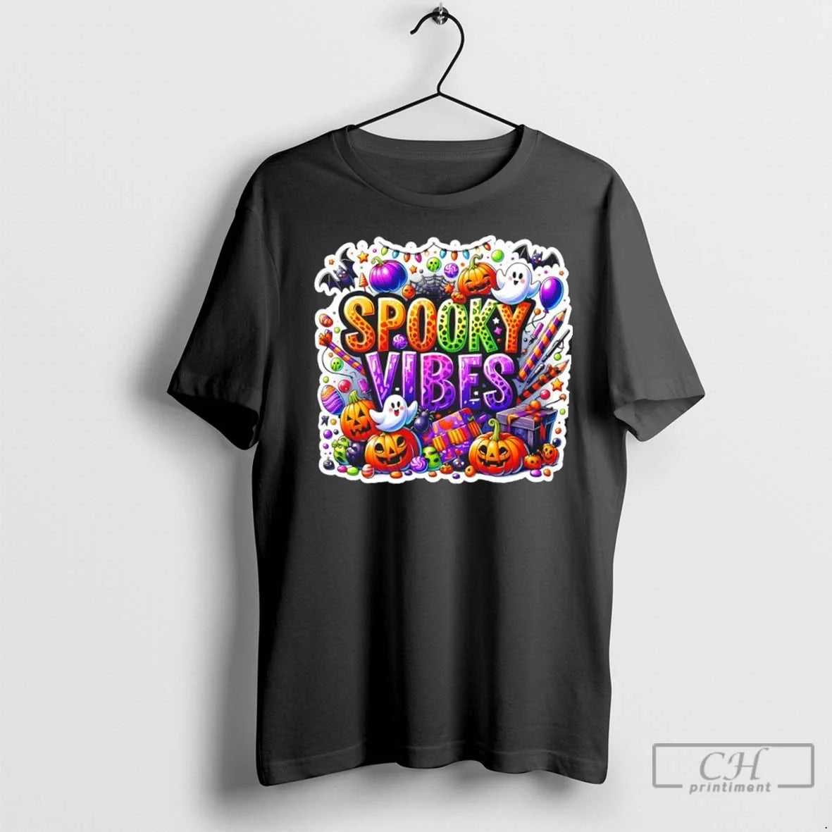 Spooky Vibes Colorful Halloween Ghost T Shirts Long Sleeve Elegant