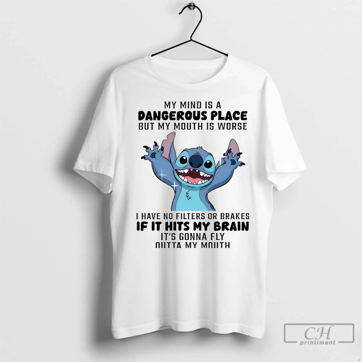 Stitch My Mind Is Dangerous Place T Shirts TShirt Retro Gift