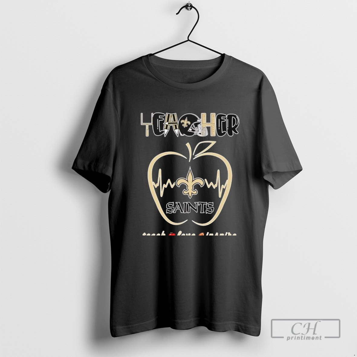Teacher New Orleans Saints Teach Love Inspire Helmet Logo Sweatshirt