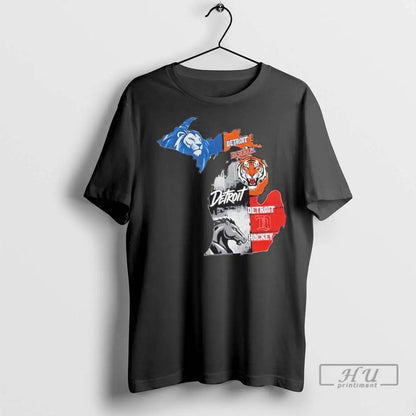 Trending Detroit Map Sports Lions Tigers Pistons Red Wings Michigan T