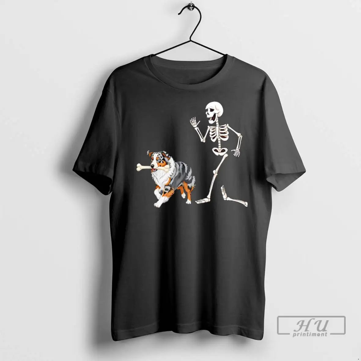 Trending Halloween Australian Shepherd And Skeleton T Shirts