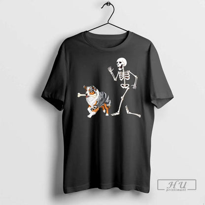 Trending Halloween Australian Shepherd And Skeleton T Shirts