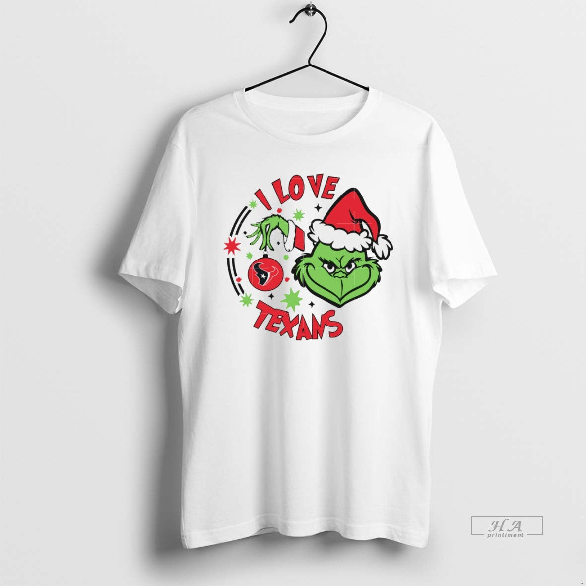 Trendy Houston Texans X Santa Grinch I Love Texans White TShirt