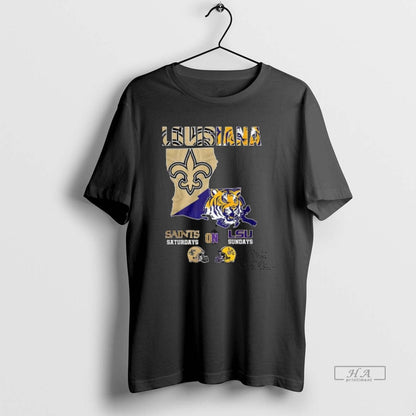 Trendy Louisiana Saints Saturdays Lsu Sundays Map TShirt Classic Merch