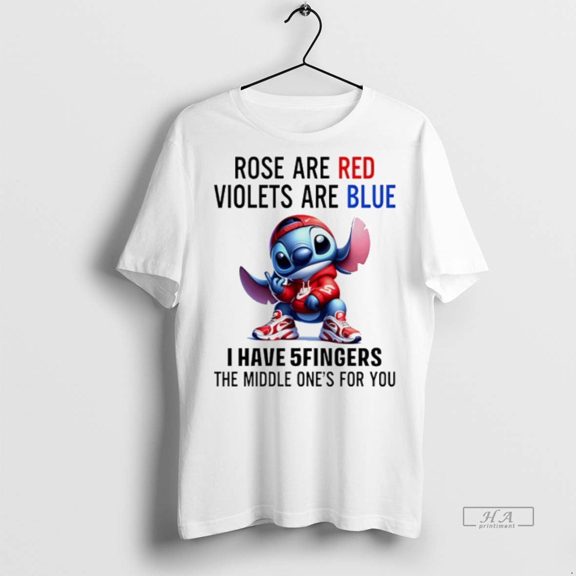 Trendy Stitch Rose Are Red Violets Are Blue I Have 5Fingers Middle