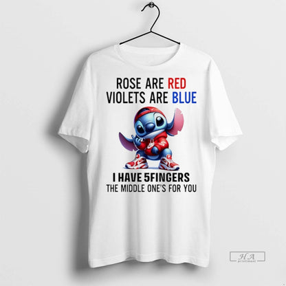 Trendy Stitch Rose Are Red Violets Are Blue I Have 5Fingers Middle