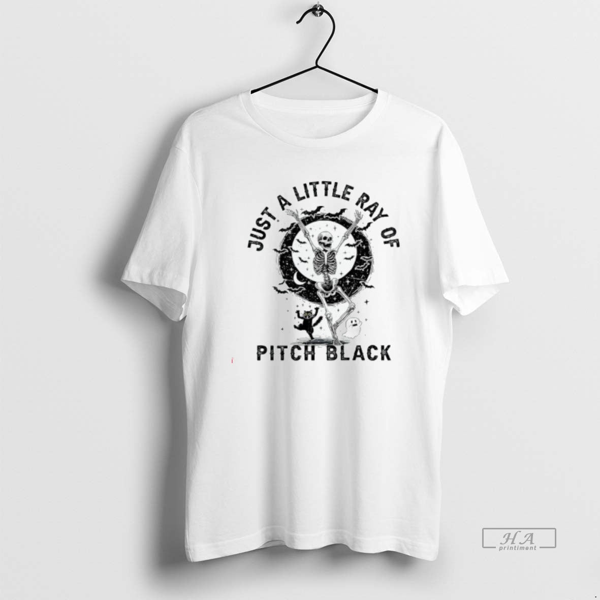 Trendy Skeleton Just Little Ray Pitch Black Halloween Tee Stylish