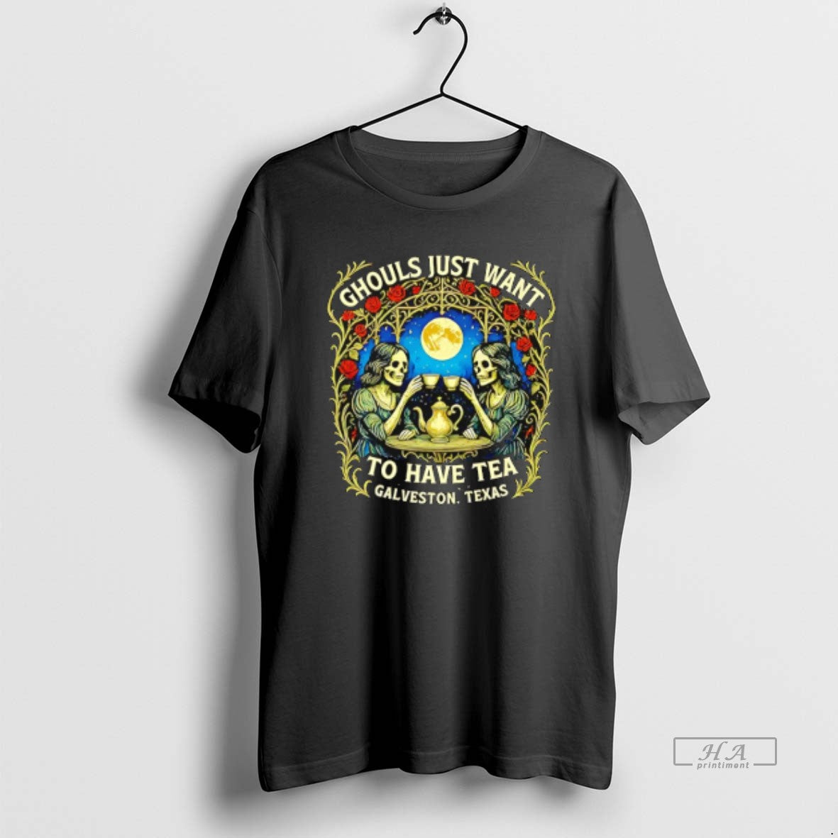 Trendy Victorian Ghostly Skeleton Drinking Tea Halloween Shirt Modern