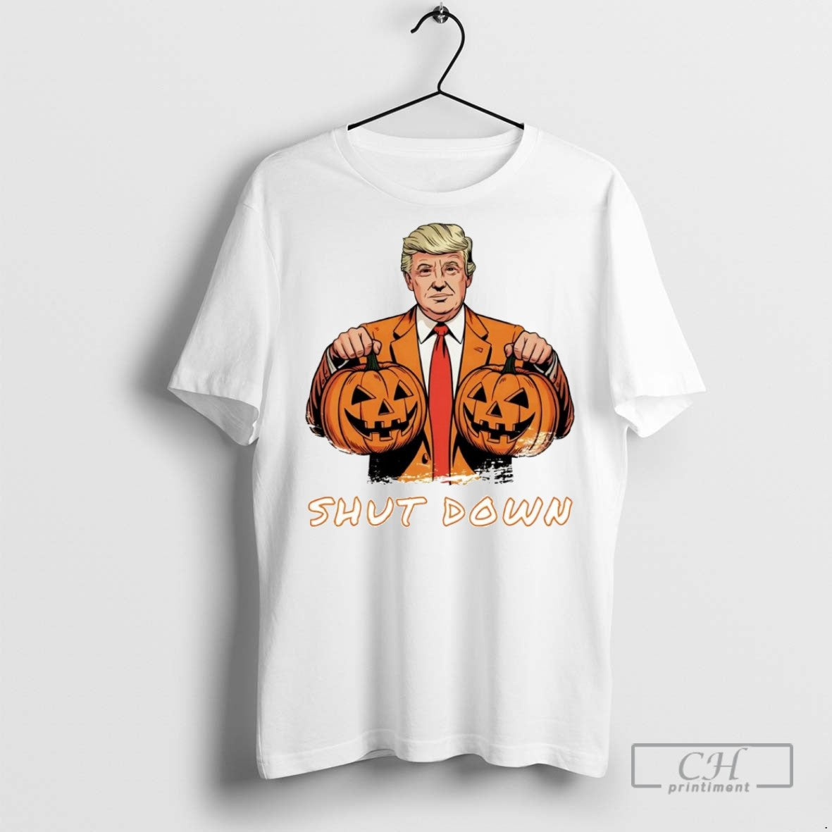Trump Pumpkin Government Shutdown Halloween T Shirts Tee Designer