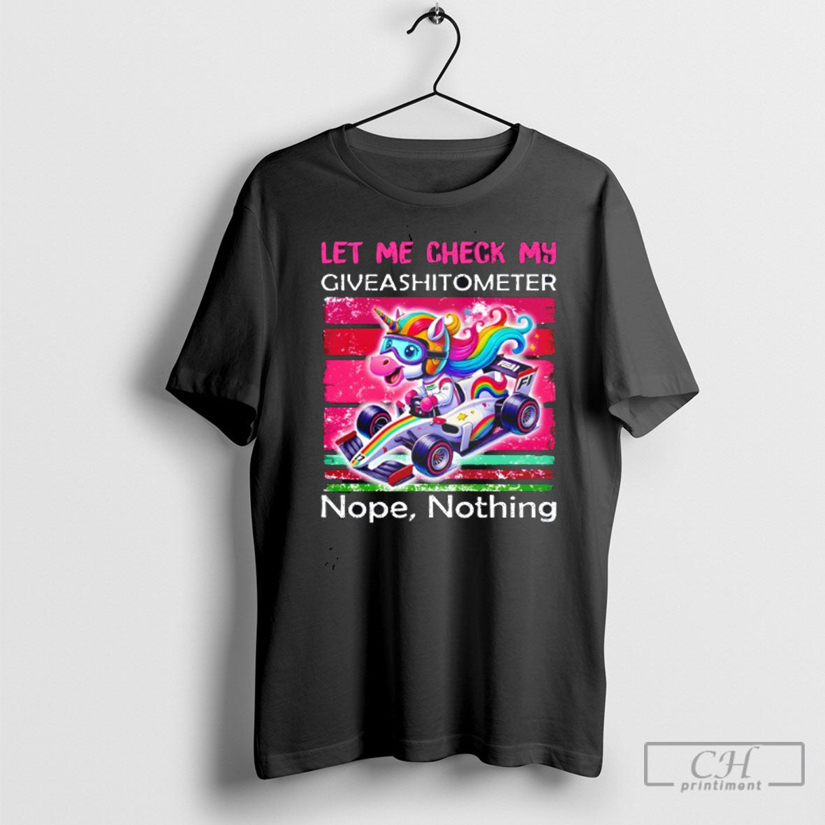 Unicorn Driving Car Let Me Check My Giveashitometer Nope Nothing Tee