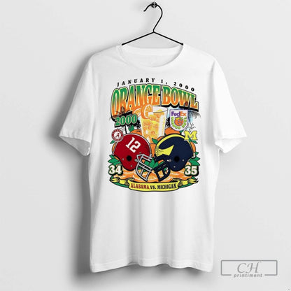 University Alabama Vs Michigan Orange Bowl 2000 Helmet T Shirts Long