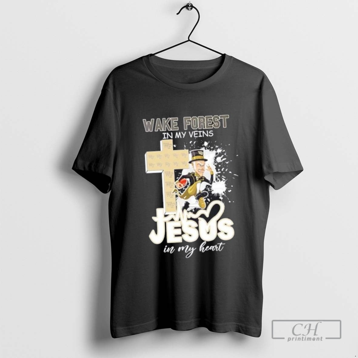 Wake Forest Demon Deacons My Veins Jesus My Heart Cross Mascot Long