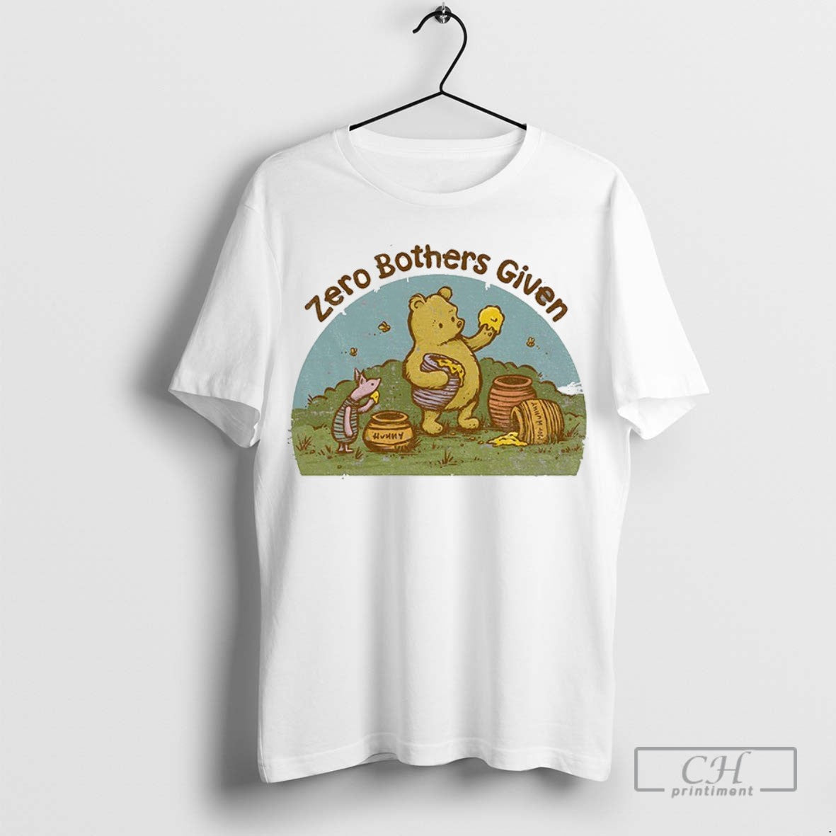 Winnie Pooh And Piglet Zero Bothers Given TShirt Authentic Art
