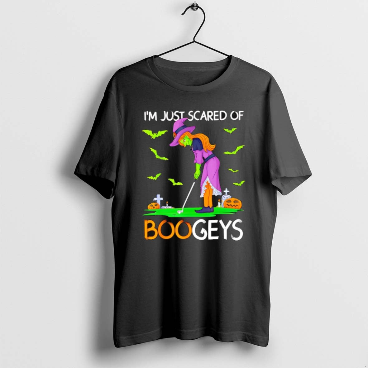 Witch Playing Golf Im Just Scared Boogers Halloween T Shirts Long