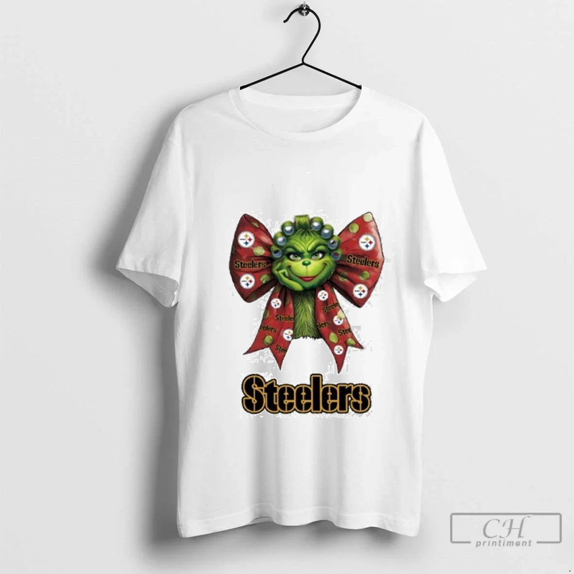 Grinch Bow Tie Steelers Logo TShirt Vintage Collection