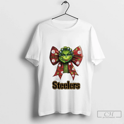 Grinch Bow Tie Steelers Logo TShirt Vintage Collection