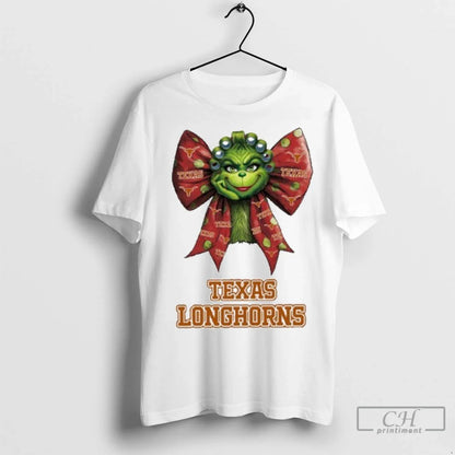 Grinch Bow Tie Texas Longhorns Logo T Shirts Shirt Authentic Merch