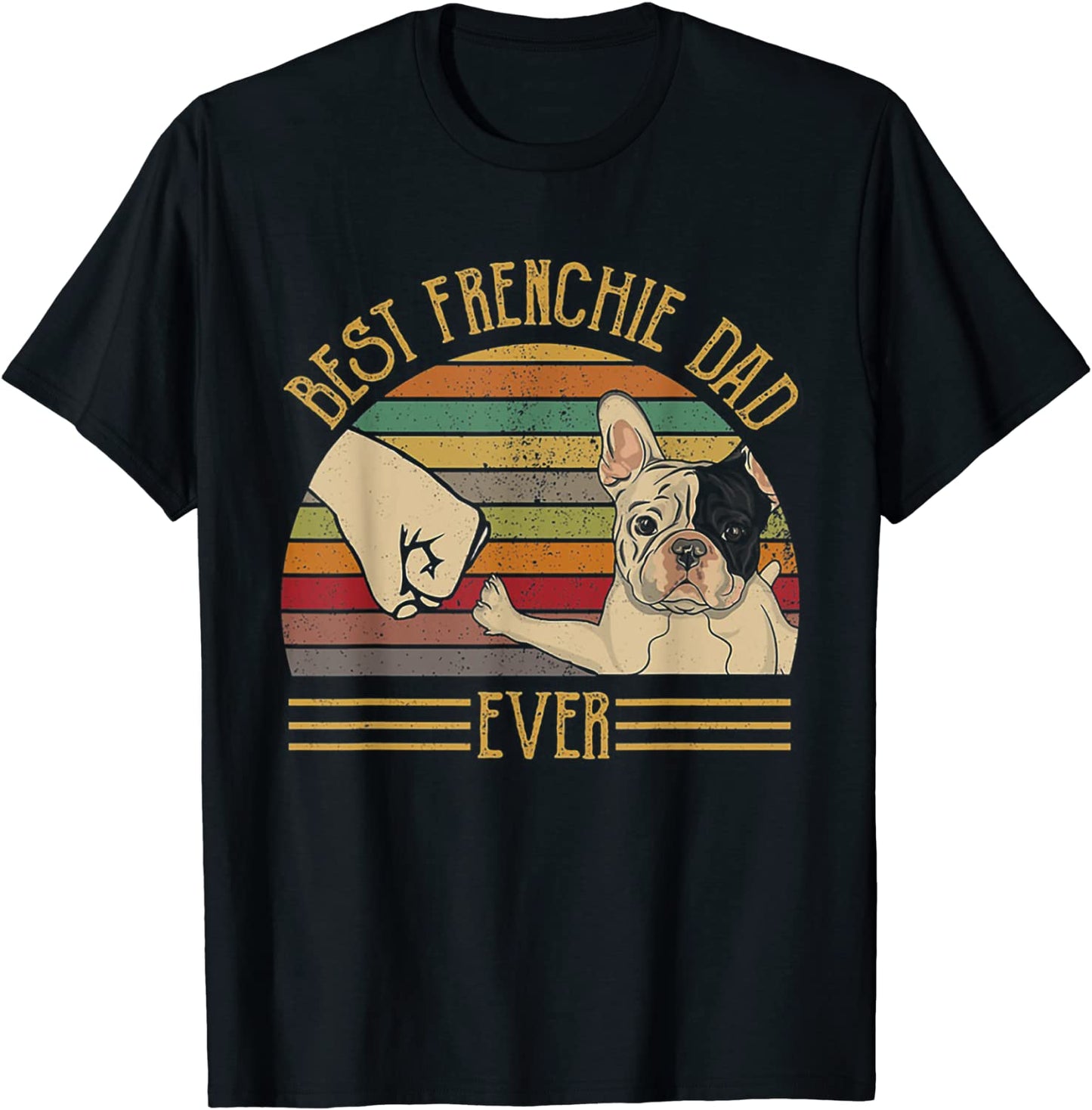 Best Frenchie Dad Ever Retro Vintage Sunset T-Shirt