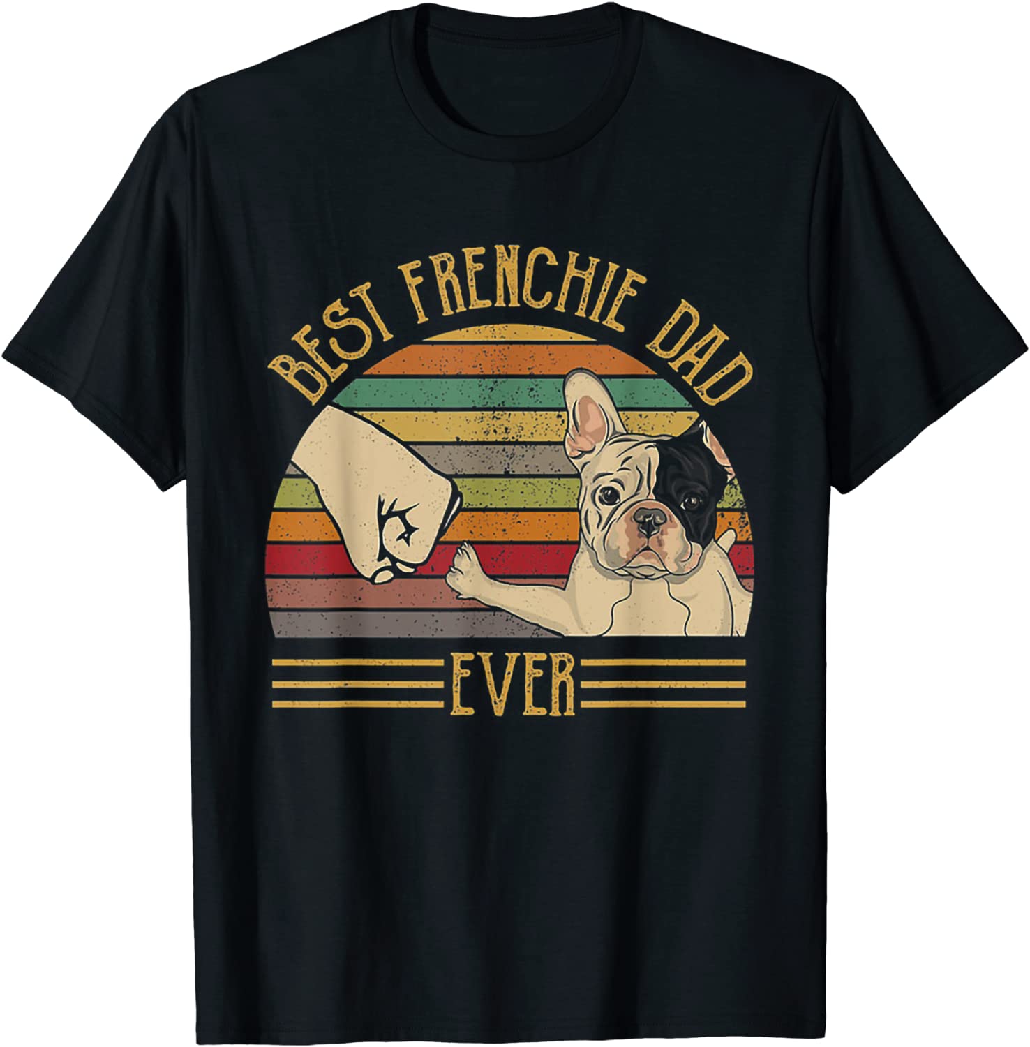 Best Frenchie Dad Ever Retro Vintage Sunset T-Shirt