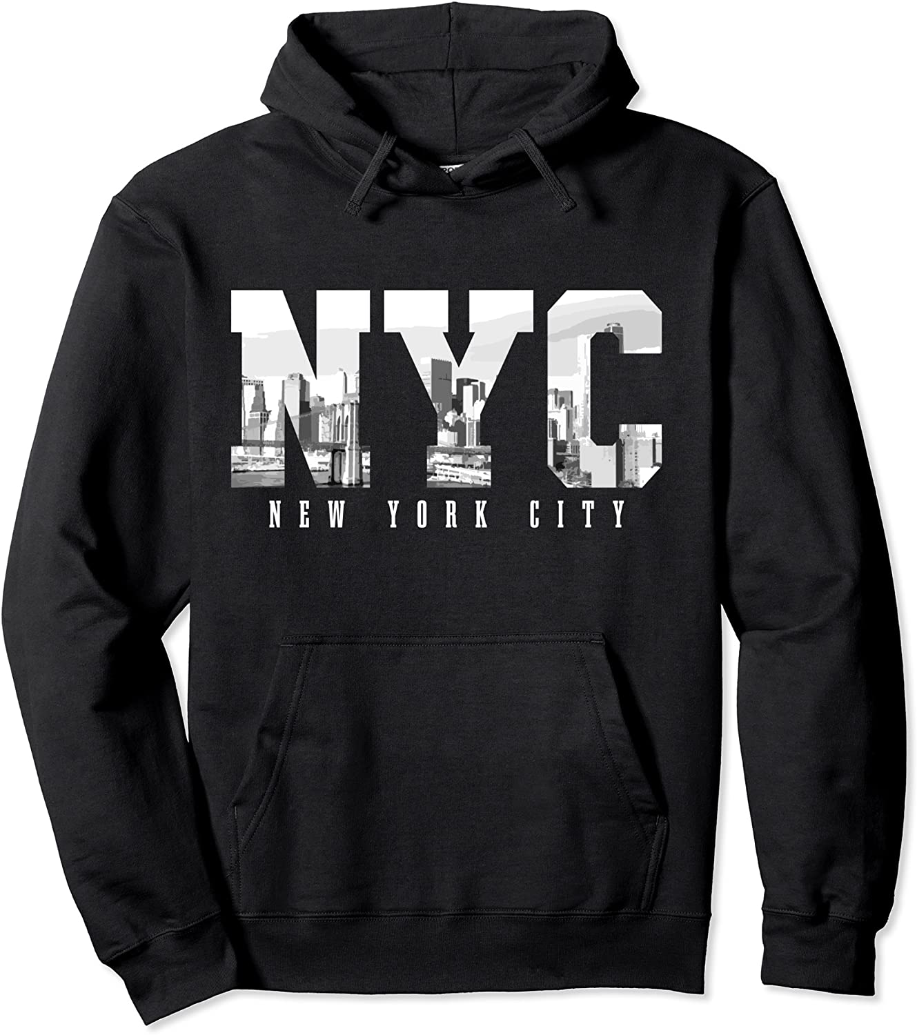 NYC New York City Skyline NY Pride Black White Vintage Pullover Hoodie