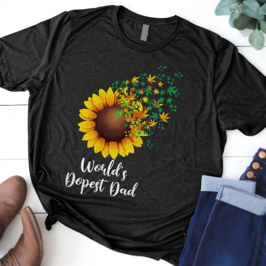 Funny Worlds Dopest Dad Gift Cool Sunflower Weeds Cannabis T-Shirt