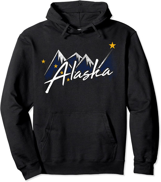 Alaska Flag Mountains Distressed State Souvenir Gift Pullover Hoodie