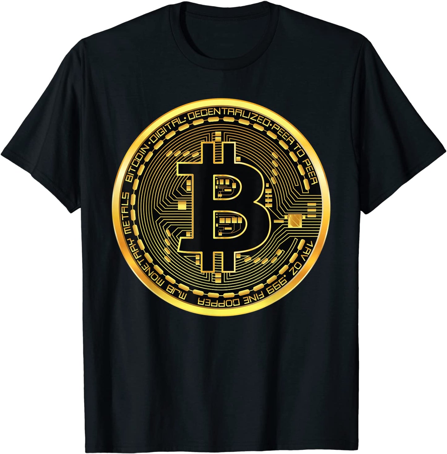Bitcoin Crypto Currency BTC Block Chain Techie Gold Coin T-Shirt