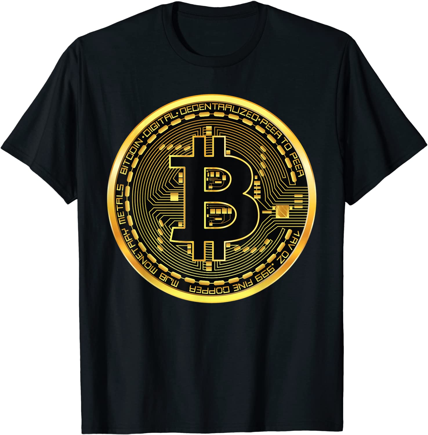 Bitcoin Crypto Currency BTC Block Chain Techie Gold Coin T-Shirt