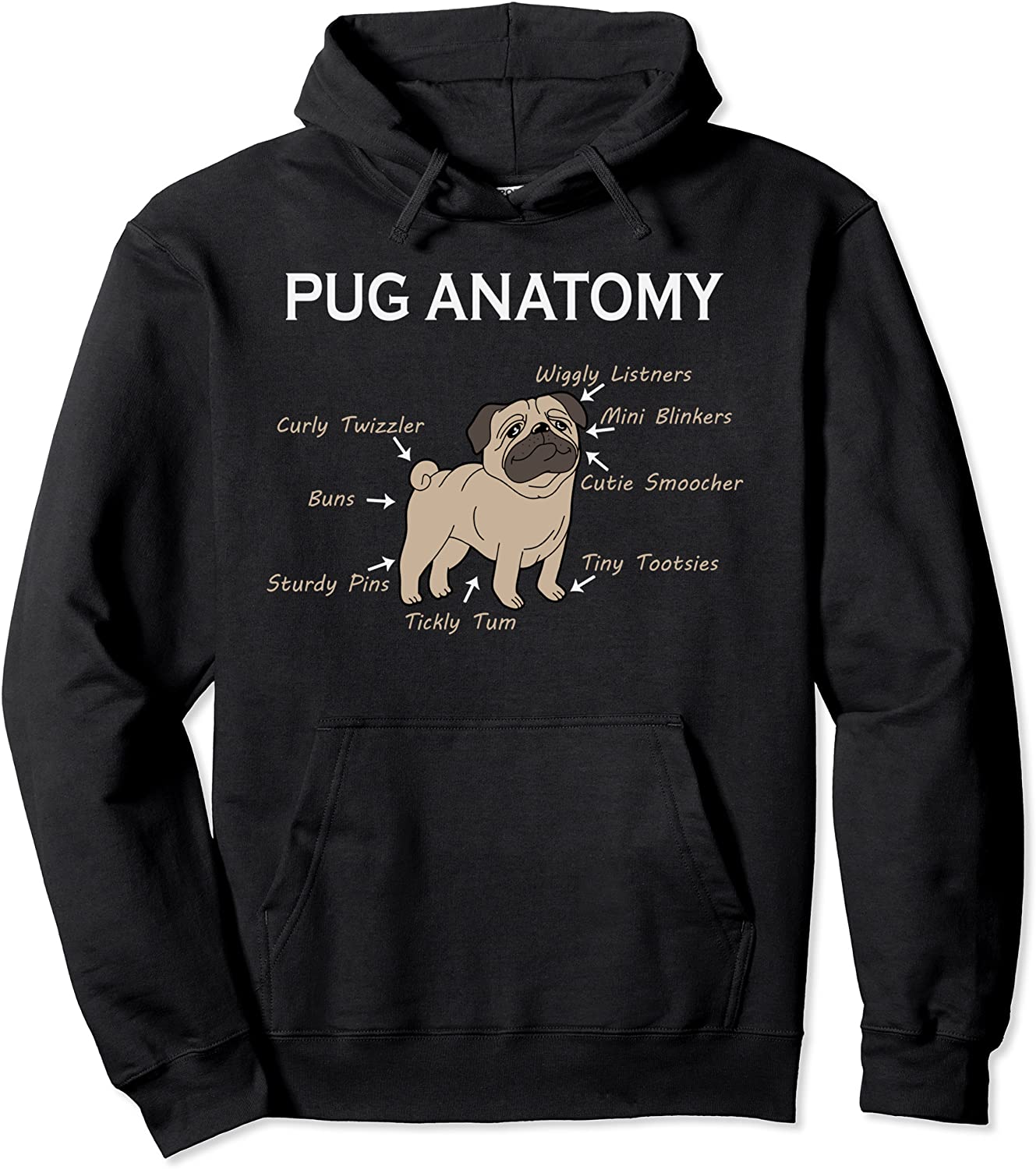 Pug Hoodie - Pug Anatomy Hoodie - Pug Gifts Pullover Hoodie