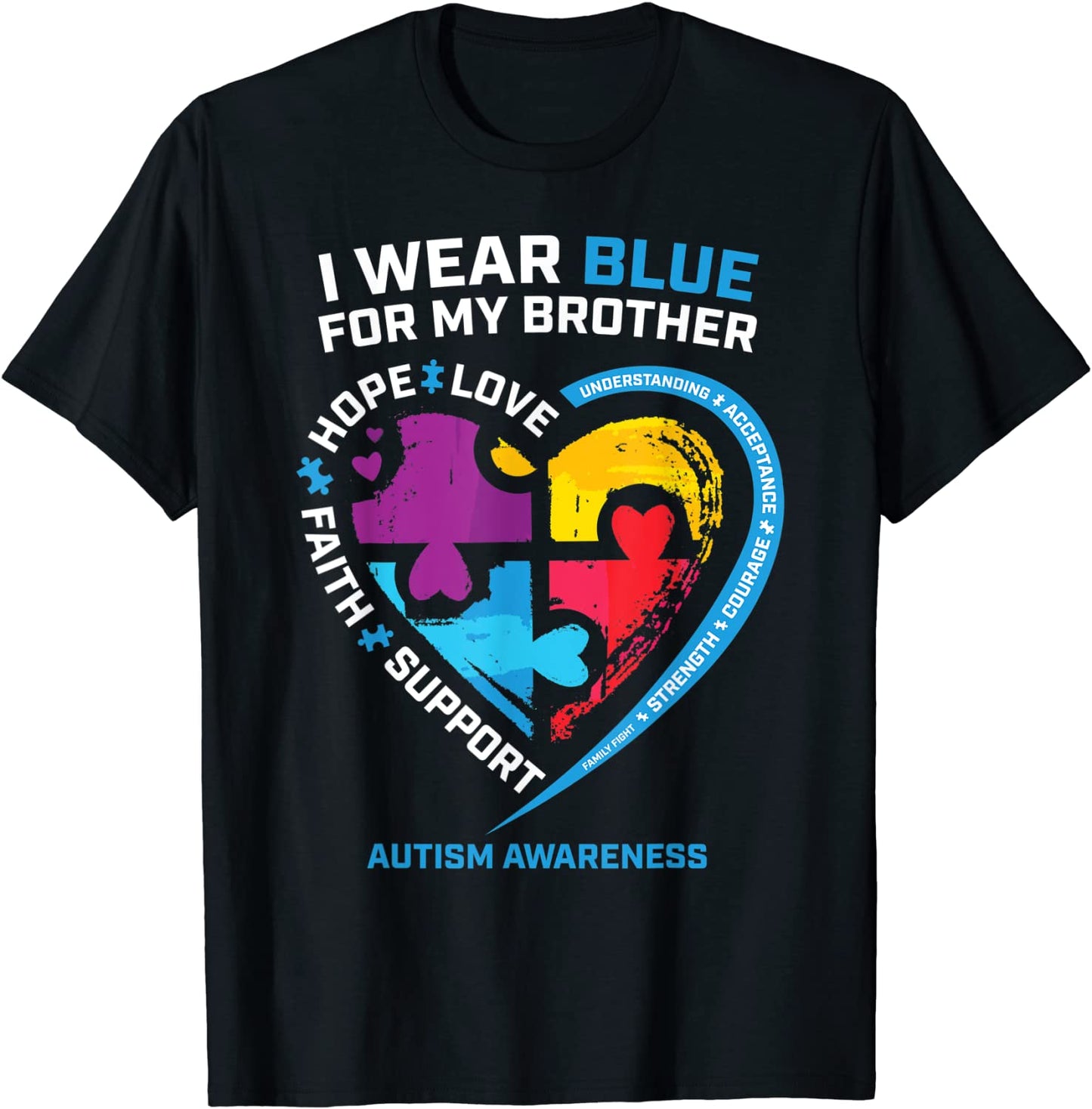 I Wear Blue For My Brother Kids Autism Awareness Sister Boys T-Shirt