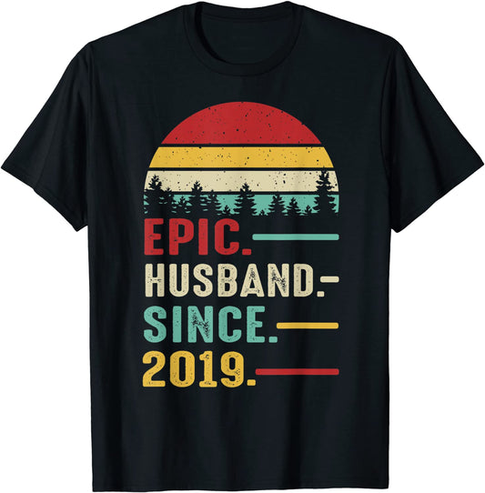 2nd Wedding Anniversary Gift for Him Epic Husband Since 2019 T-Shirt