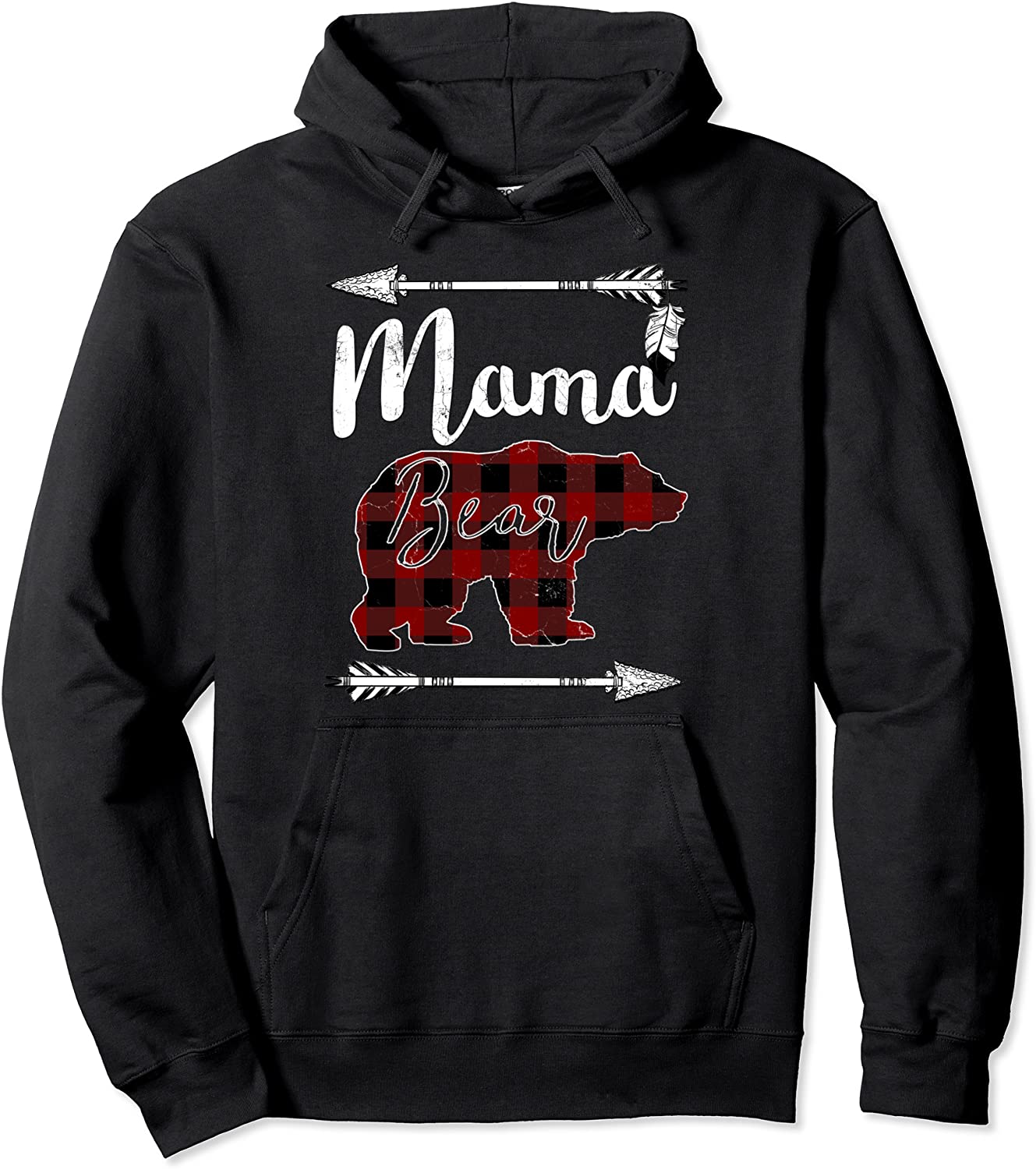 MAMA BEAR Hoodie Mothers Day Mom Buffalo Plaid Pullover Hoodie