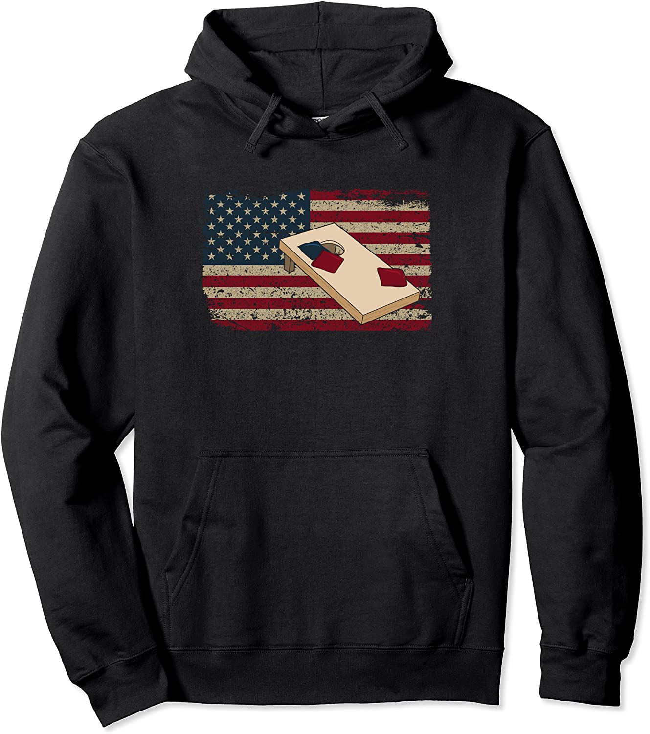 Cornhole Player America Flag Gift Proud Bean Bag Game Board Pullover Hoodie