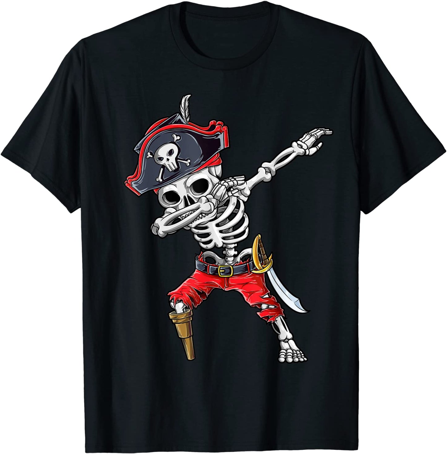 Dabbing Skeleton Pirate T Shirt Halloween Kids Jolly Roger