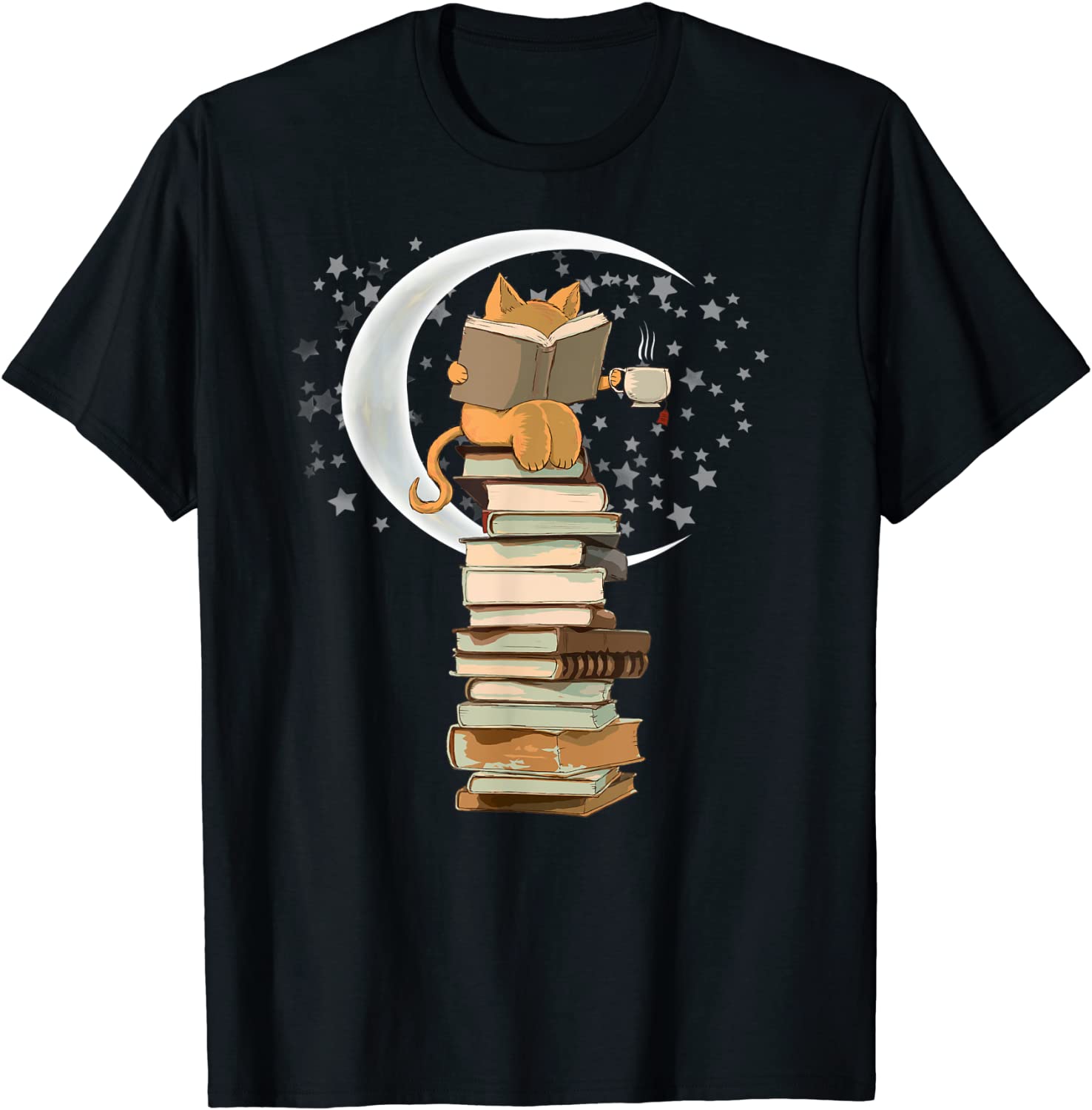 Kittens Cats tea and books gift reading by moonlight T-Shirt