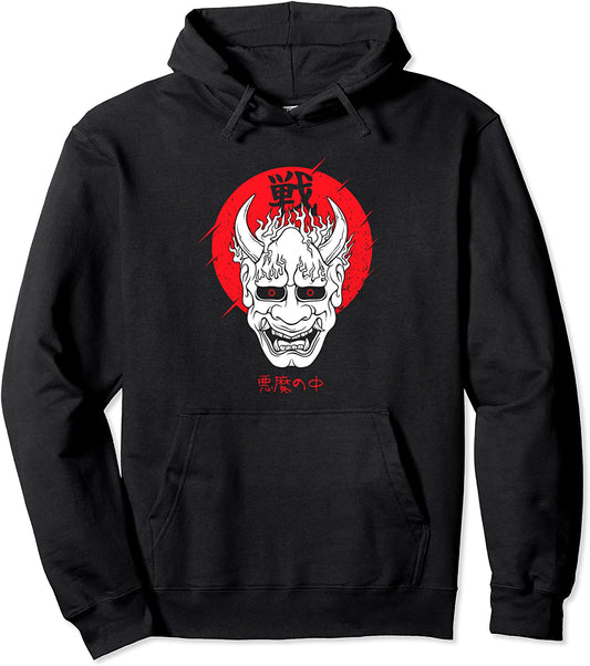 Aesthetic japanese hoodie evil yokai demon oni mask harajuku
